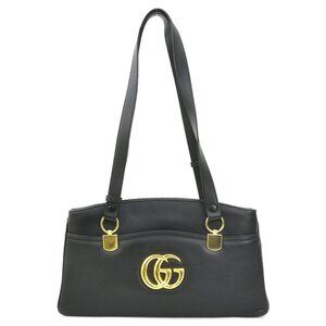 GUCCI Authentic Black Leather GG Marmont Shoulder Bag